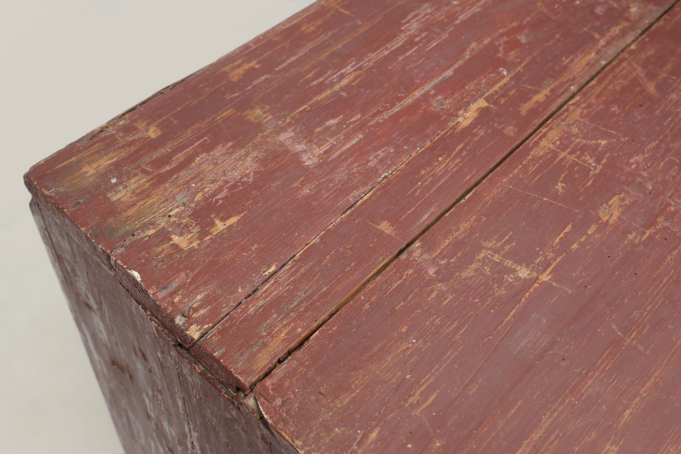 Rustic Parisian cabinet in pine wood with old burgundy paint layers, ca. 1820thumbnail